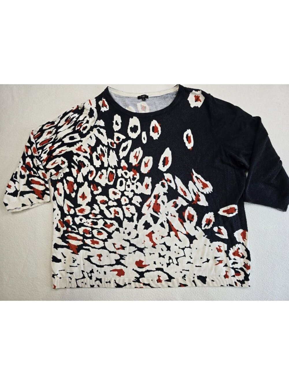 Talbots Woman 3X Black & Orange Abstract Print Top